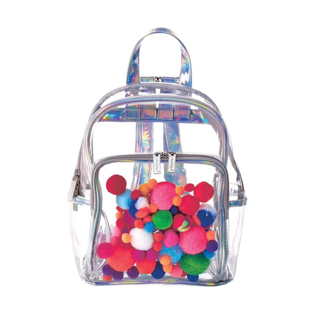 NEW ISCREAM kid's pom pom clear backpack in silver